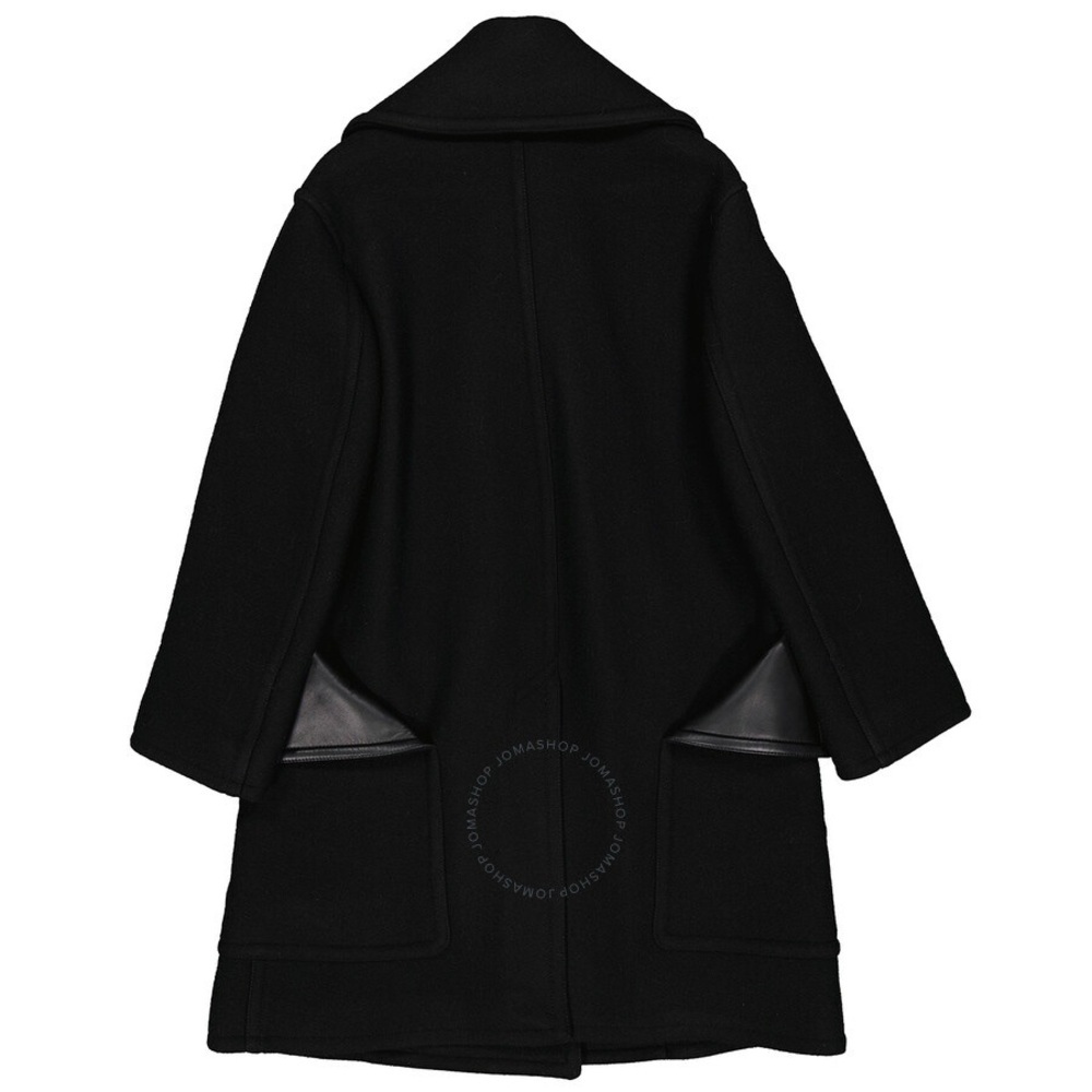 BURBERRY Wool Coat Oversized Notched Collar Leather Trim Black - Picture 7 of 11